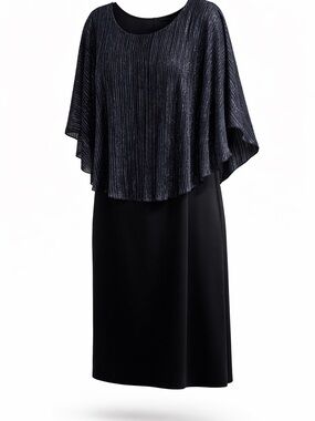 Connected Apparel Navy Blue Shimmer Layered Midi Dress